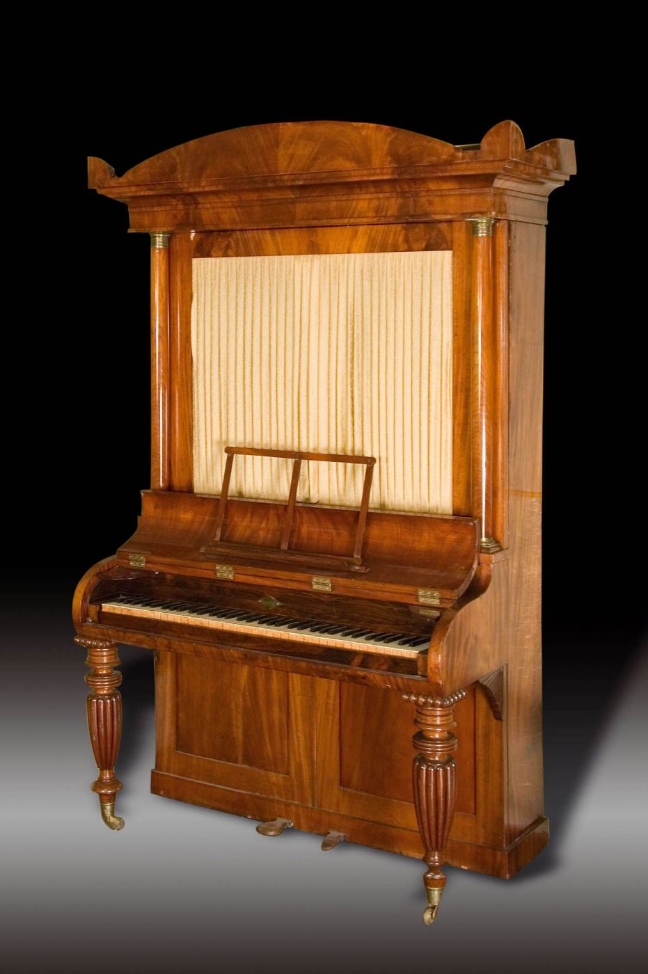 SECOND EMPIRE cabinet piano in burr and flamed walnut - signed "O. GRANFELDT - STOCKHOLM"